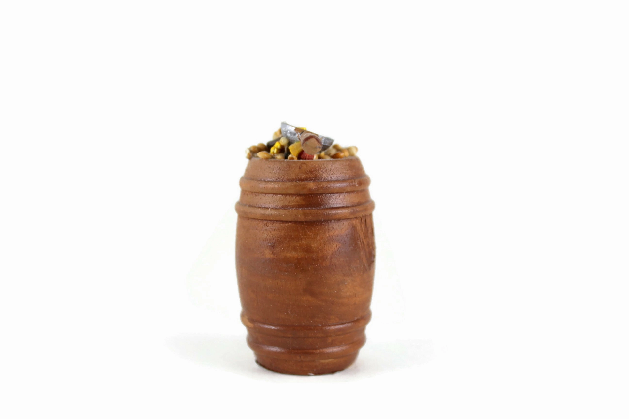 Vintage 1:12 Miniature Dollhouse Wooden Barrel of Birdseed with Scoop