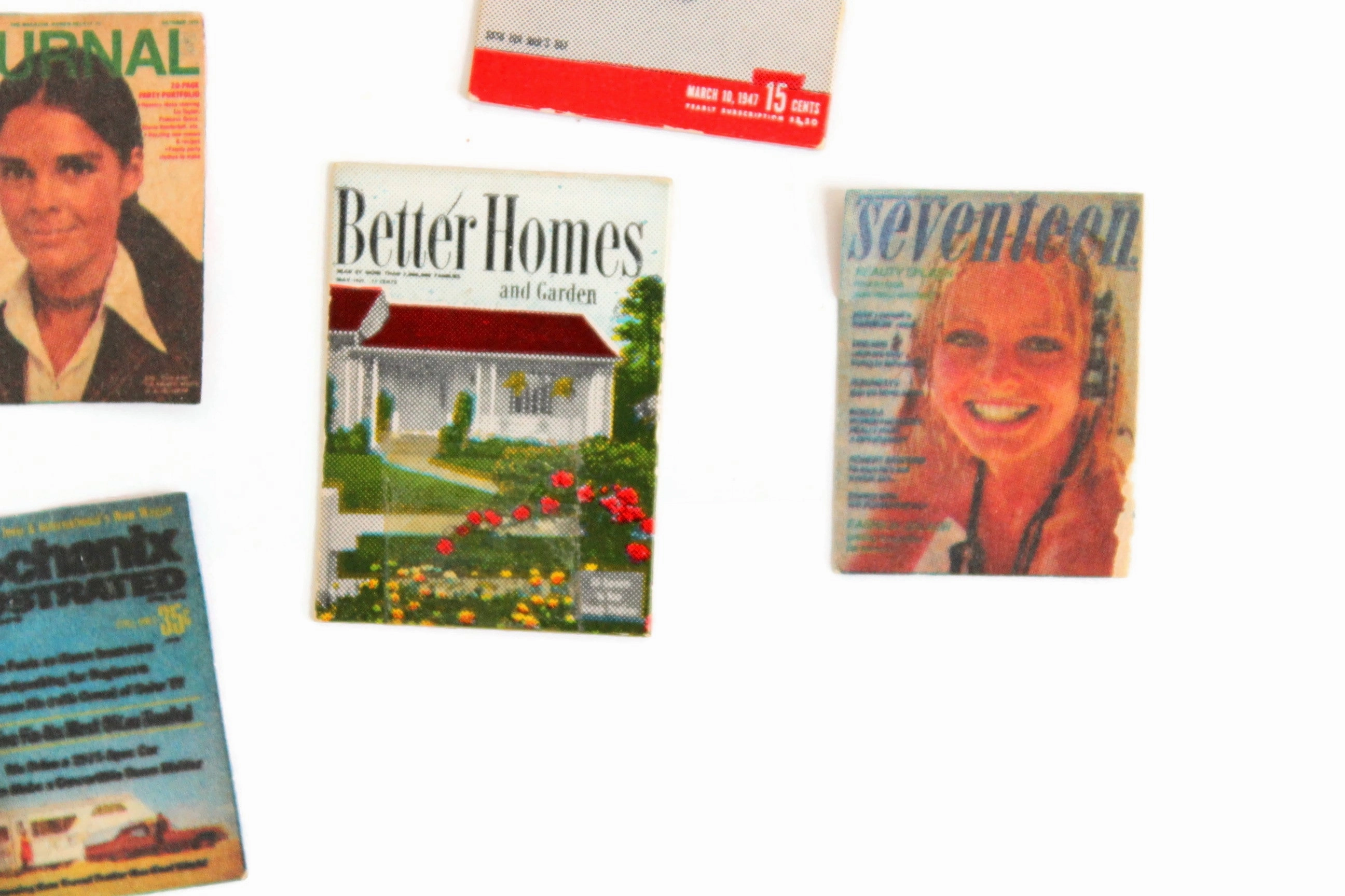 Vintage 1:12 Miniature Dollhouse Wooden Magazine Rack with Magazines