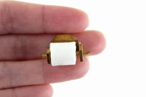 Vintage 1:12 Miniature Dollhouse Wooden Wall-Mounted Toilet Paper Holder