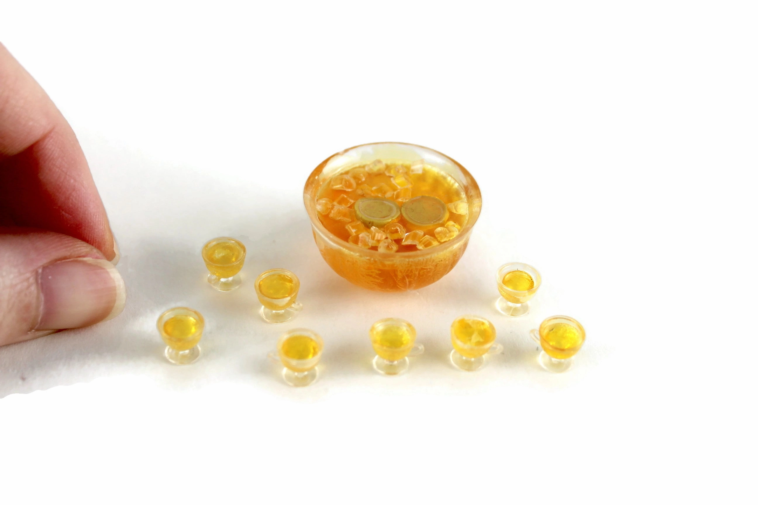 Vintage 1:12 Miniature Dollhouse Yellow Punch Bowl Set