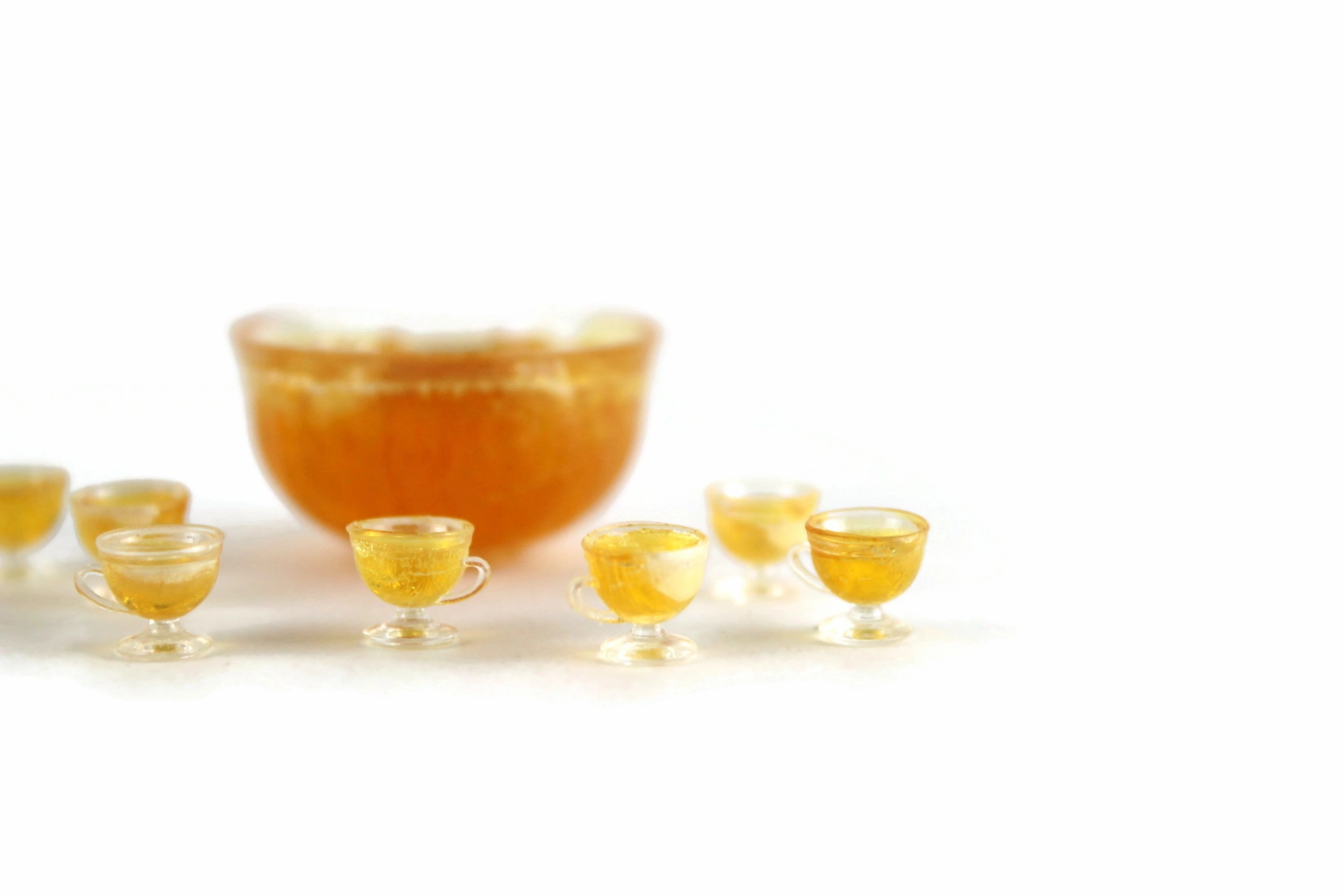 Vintage 1:12 Miniature Dollhouse Yellow Punch Bowl Set