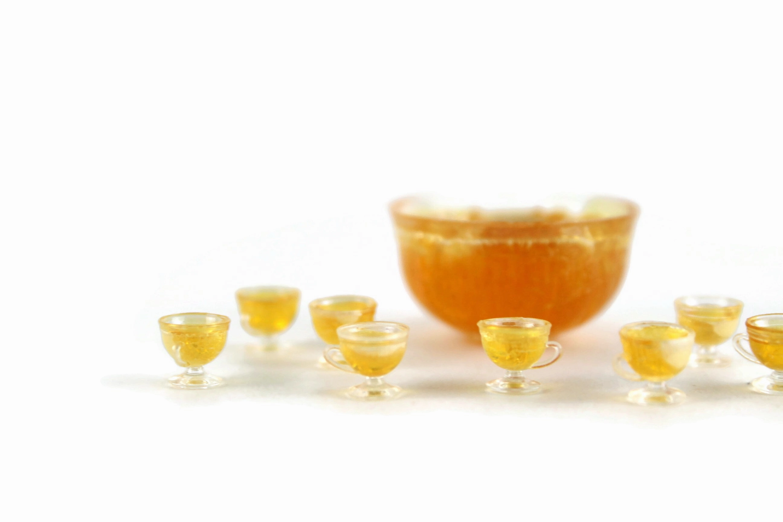 Vintage 1:12 Miniature Dollhouse Yellow Punch Bowl Set