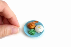 Vintage 1:6 Miniature Dollhouse Dinner Plate with Turkey Leg, Potatoes & Peas