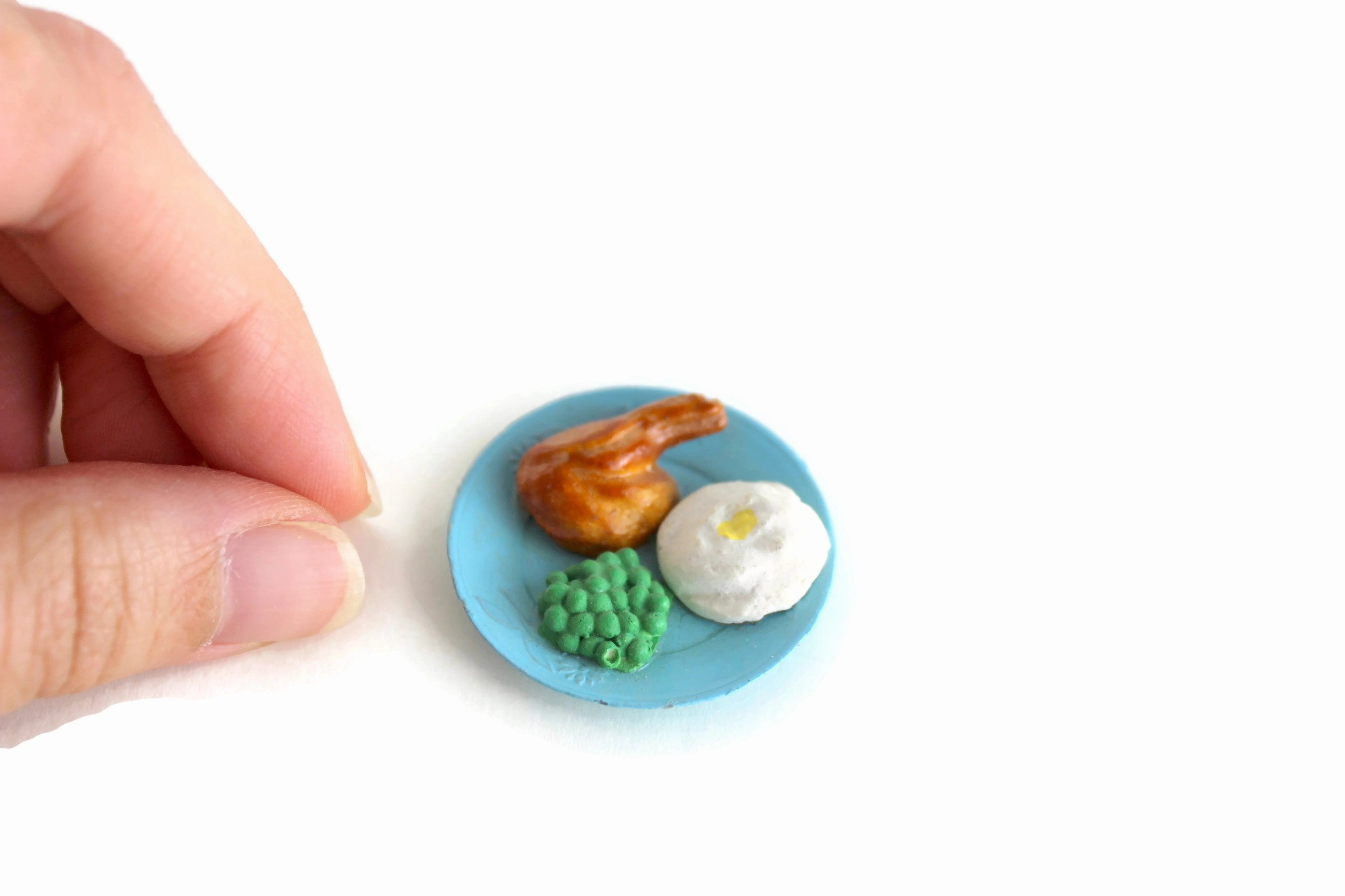 Vintage 1:6 Miniature Dollhouse Dinner Plate with Turkey Leg, Potatoes & Peas