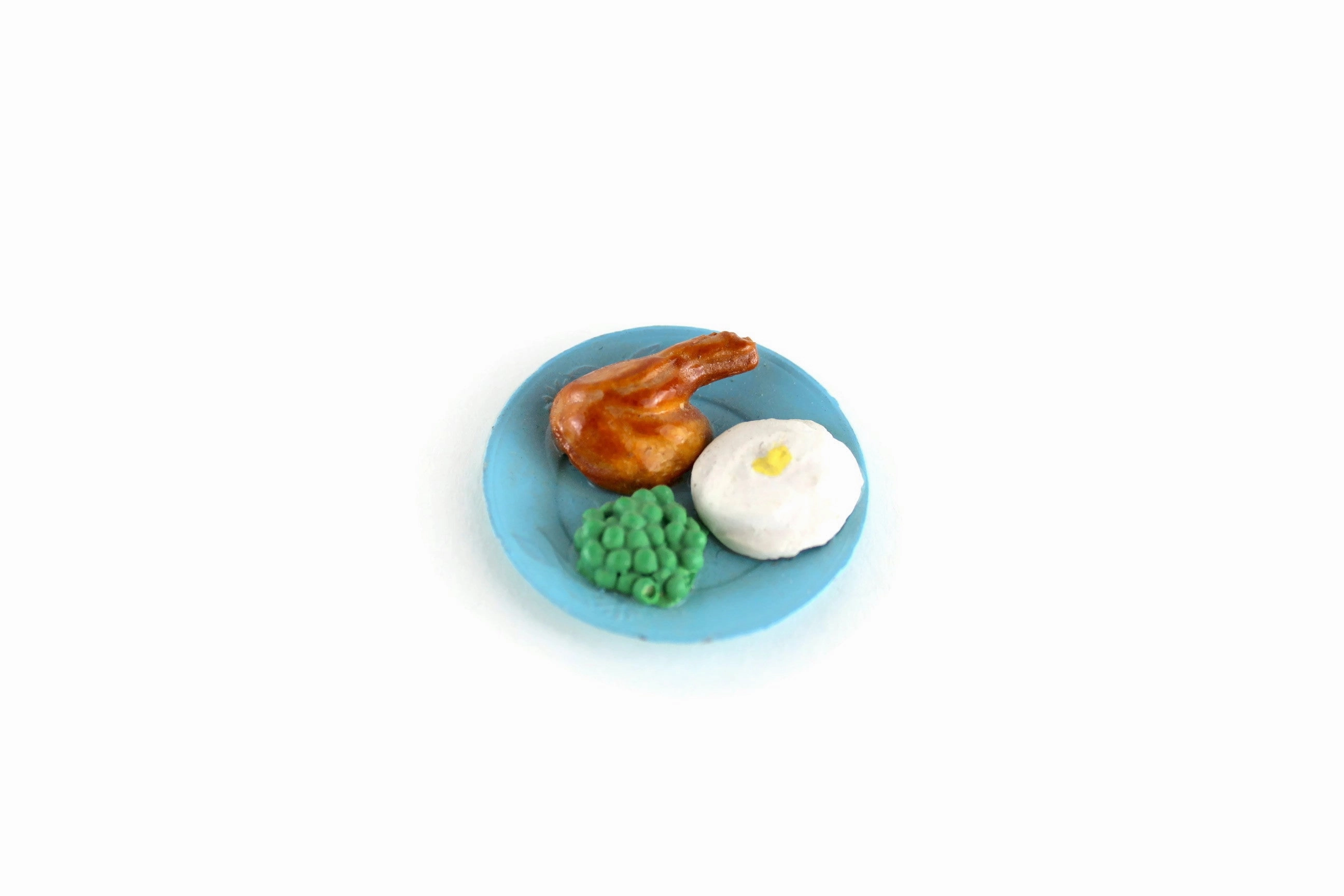 Vintage 1:6 Miniature Dollhouse Dinner Plate with Turkey Leg, Potatoes & Peas
