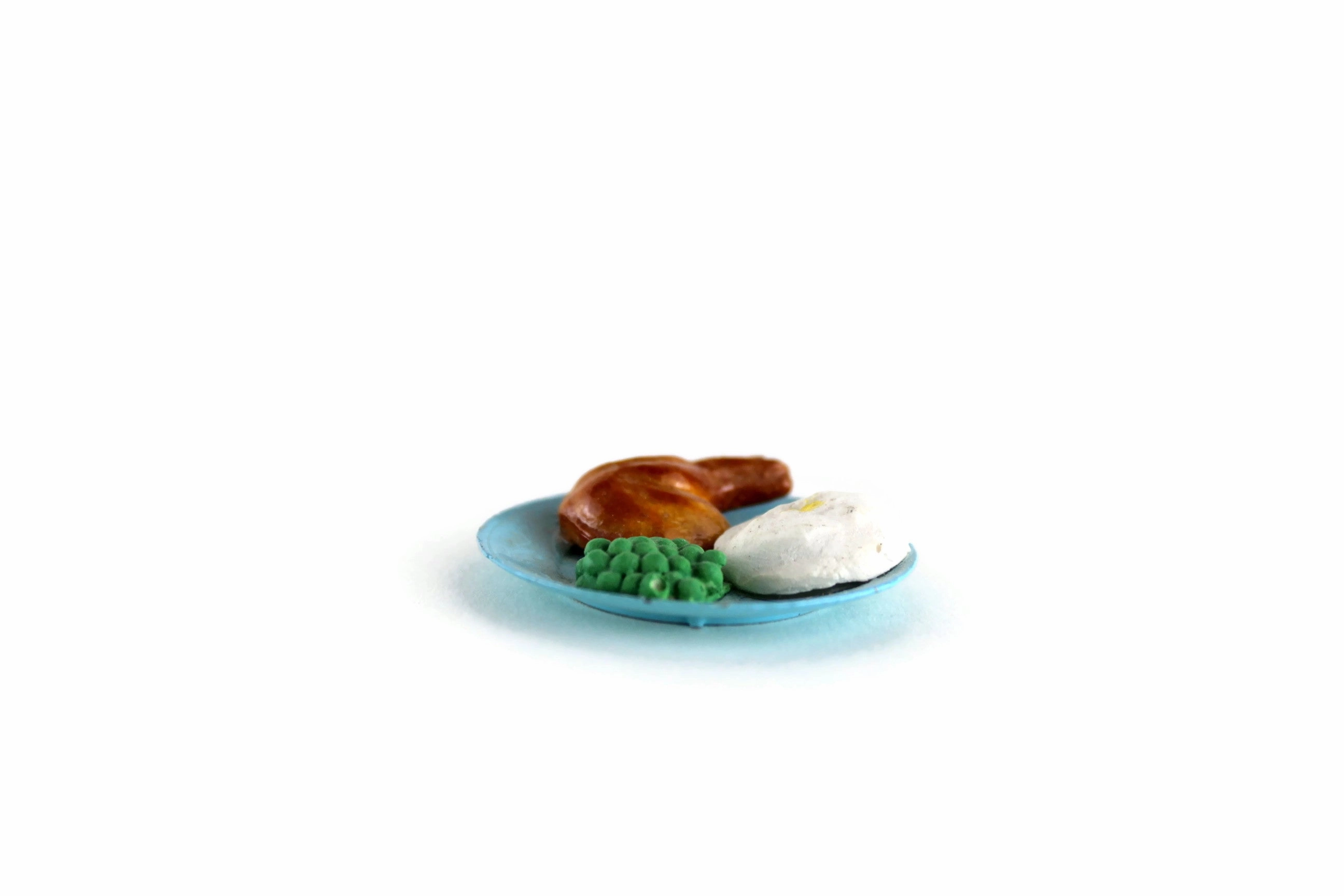 Vintage 1:6 Miniature Dollhouse Dinner Plate with Turkey Leg, Potatoes & Peas