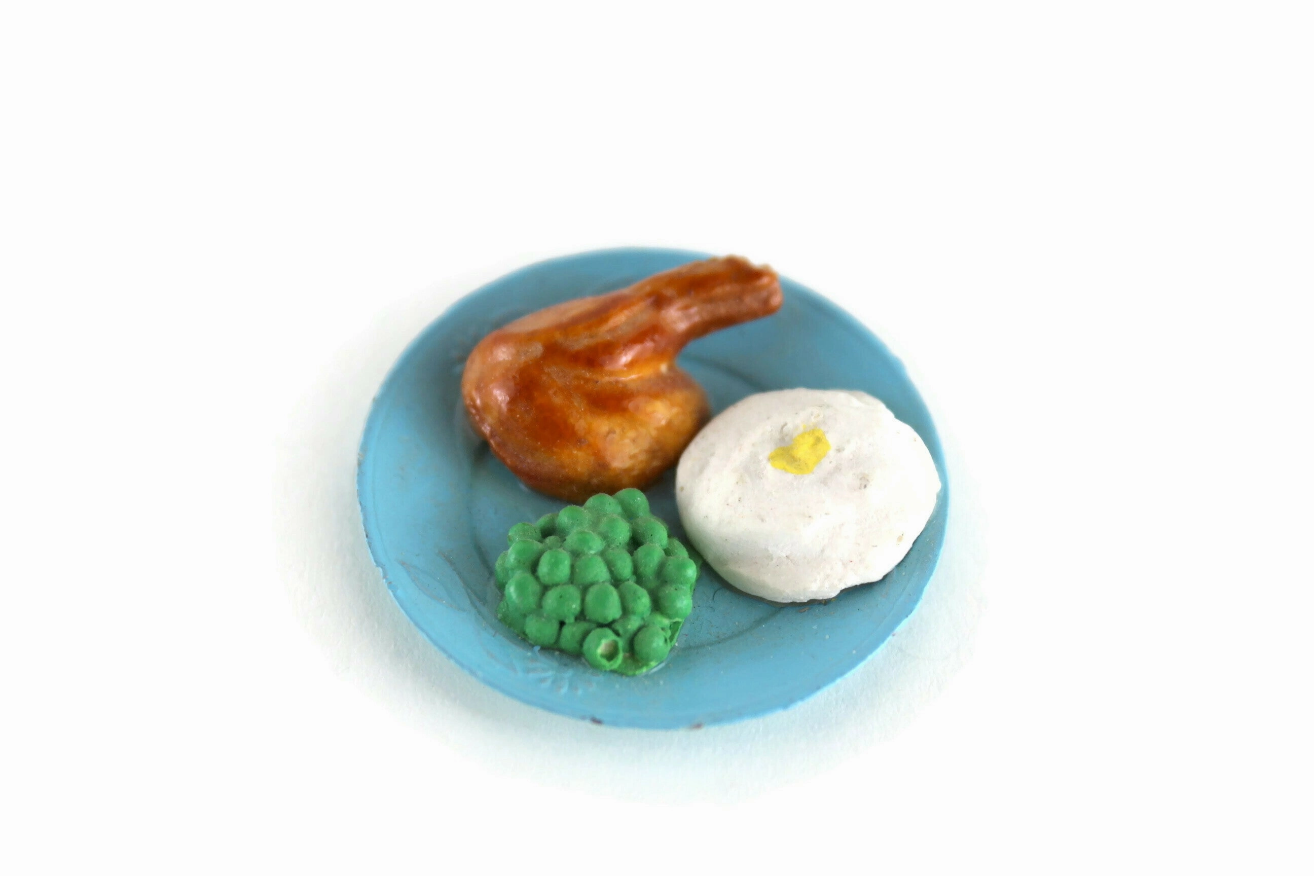 Vintage 1:6 Miniature Dollhouse Dinner Plate with Turkey Leg, Potatoes & Peas