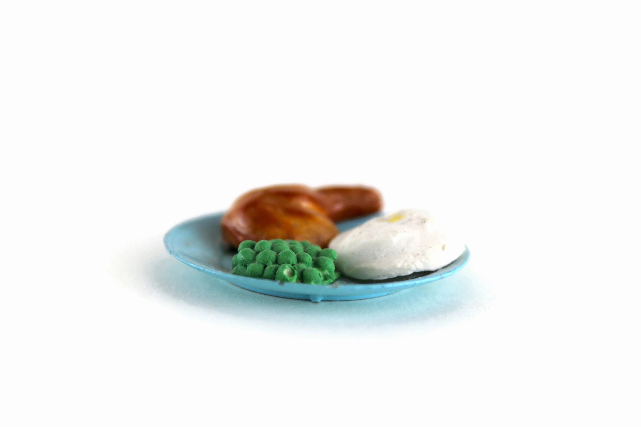 Vintage 1:6 Miniature Dollhouse Dinner Plate with Turkey Leg, Potatoes & Peas