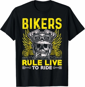 Vintage Bikers Rule Live To Ride Motorcycle Lover Bike Rider T-Shirt