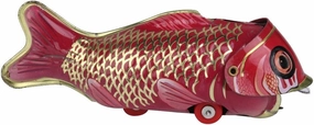 Vintage Iron Sheet Wind-up Big Fish Eating Small Fish Collectable Tin Toy
