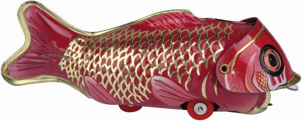Vintage Iron Sheet Wind-up Big Fish Eating Small Fish Collectable Tin Toy