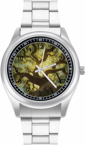 Vintage Oak Tree Summer Sunlight Shade Casual Wrist Watches for Men Classic Business Dress Watch Big Face for Work Gym