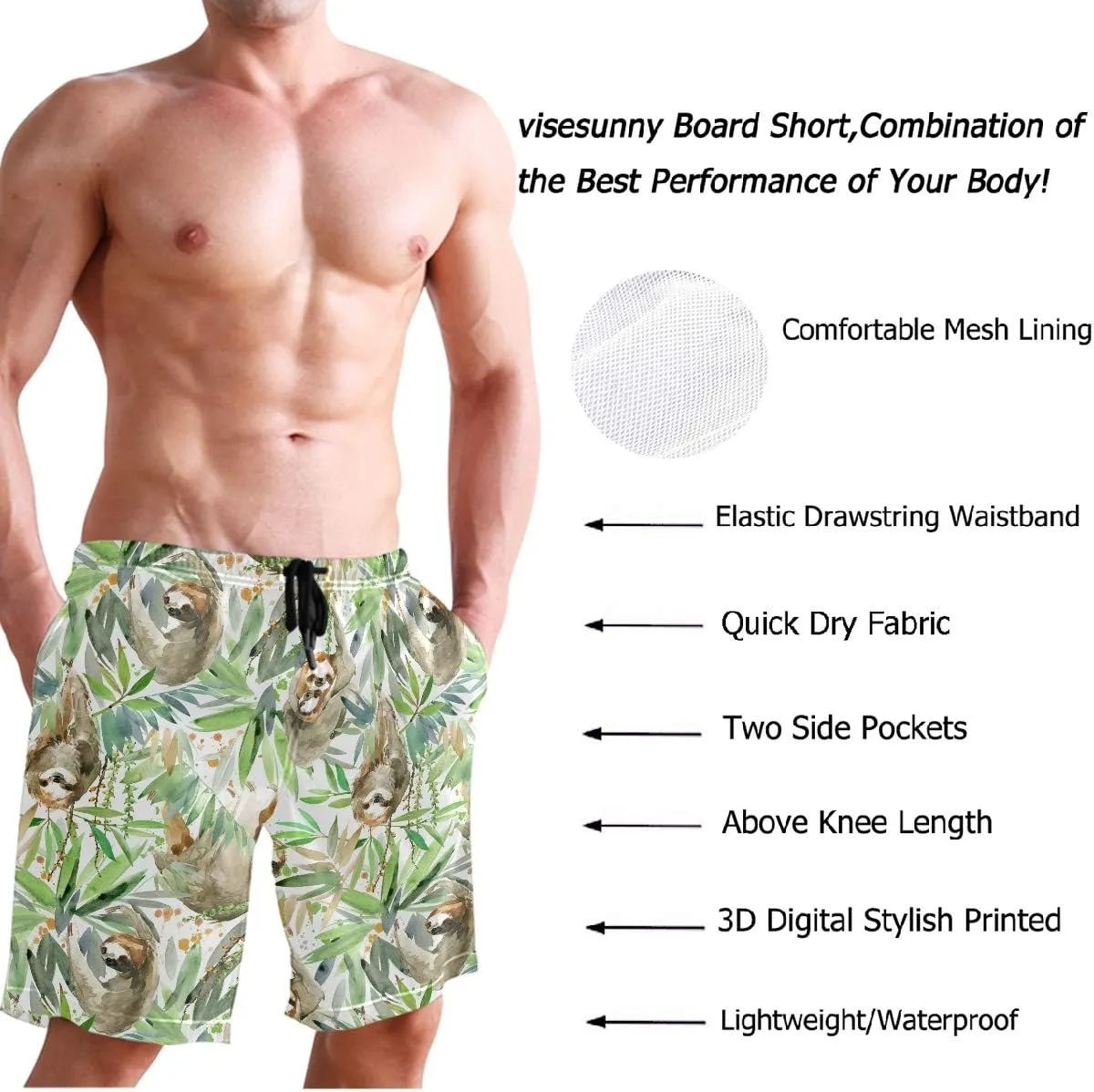 visesunny Cool Mens Novelty Swim Trunks Quick Dry Summer Board Beach Shorts with Mesh Lining and Pockets
