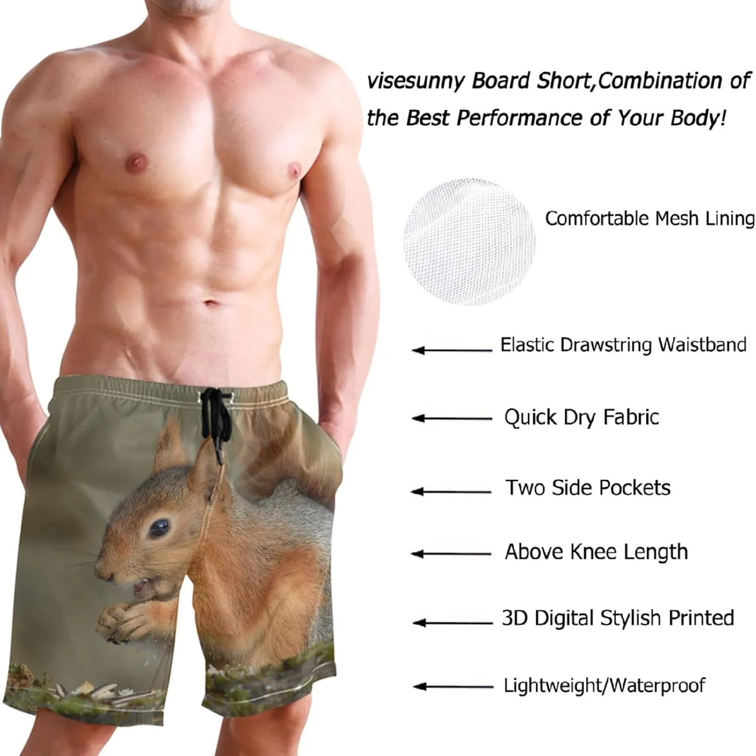 visesunny Cool Mens Novelty Swim Trunks Quick Dry Summer Board Beach Shorts with Mesh Lining and Pockets