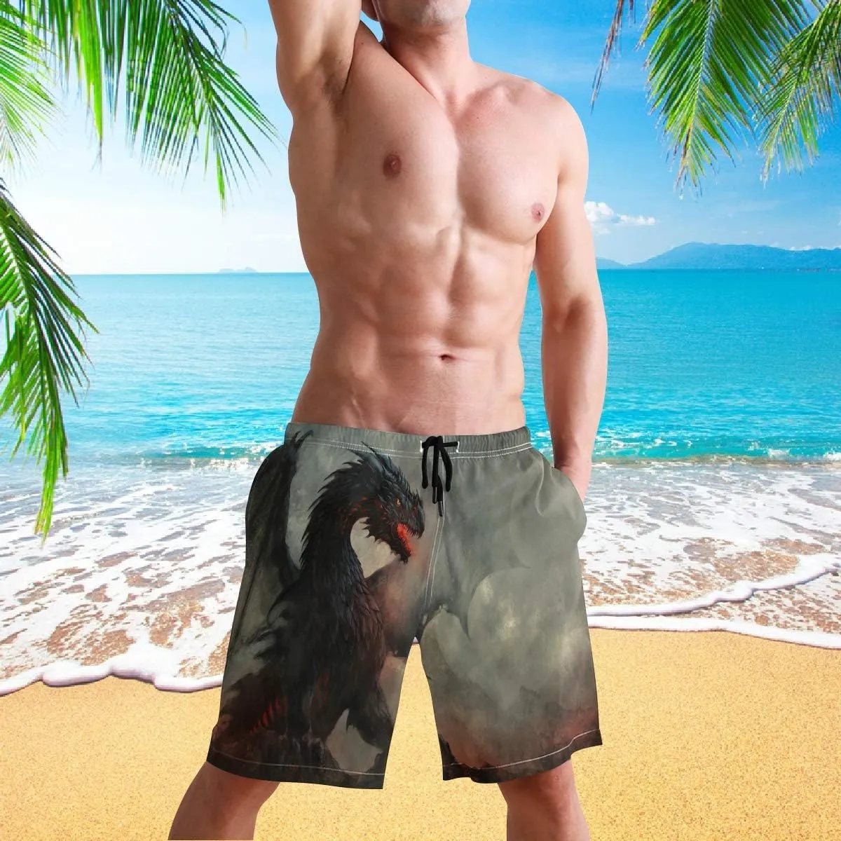 visesunny Fashion Funny Style Men's Beach Shorts Swim Trunks Quick Dry Casual Polyester Swim Shorts with Pockets S-XXL
