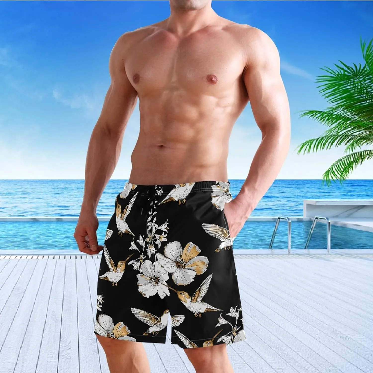 visesunny Fashion Funny Style Men's Beach Shorts Swim Trunks Quick Dry Casual Polyester Swim Shorts with Pockets S-XXL