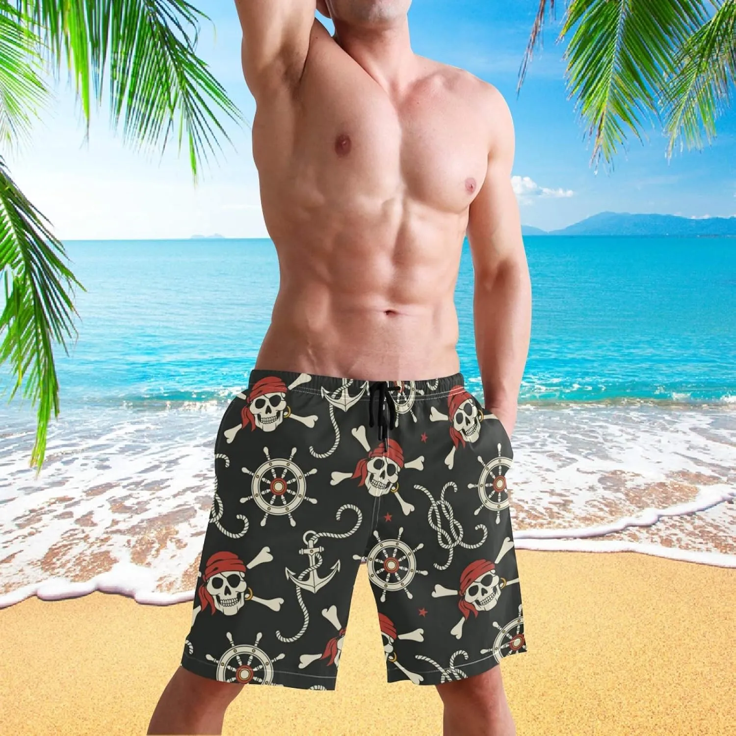 visesunny Fashion Funny Style Men's Beach Shorts Swim Trunks Quick Dry Casual Polyester Swim Shorts with Pockets S-XXL
