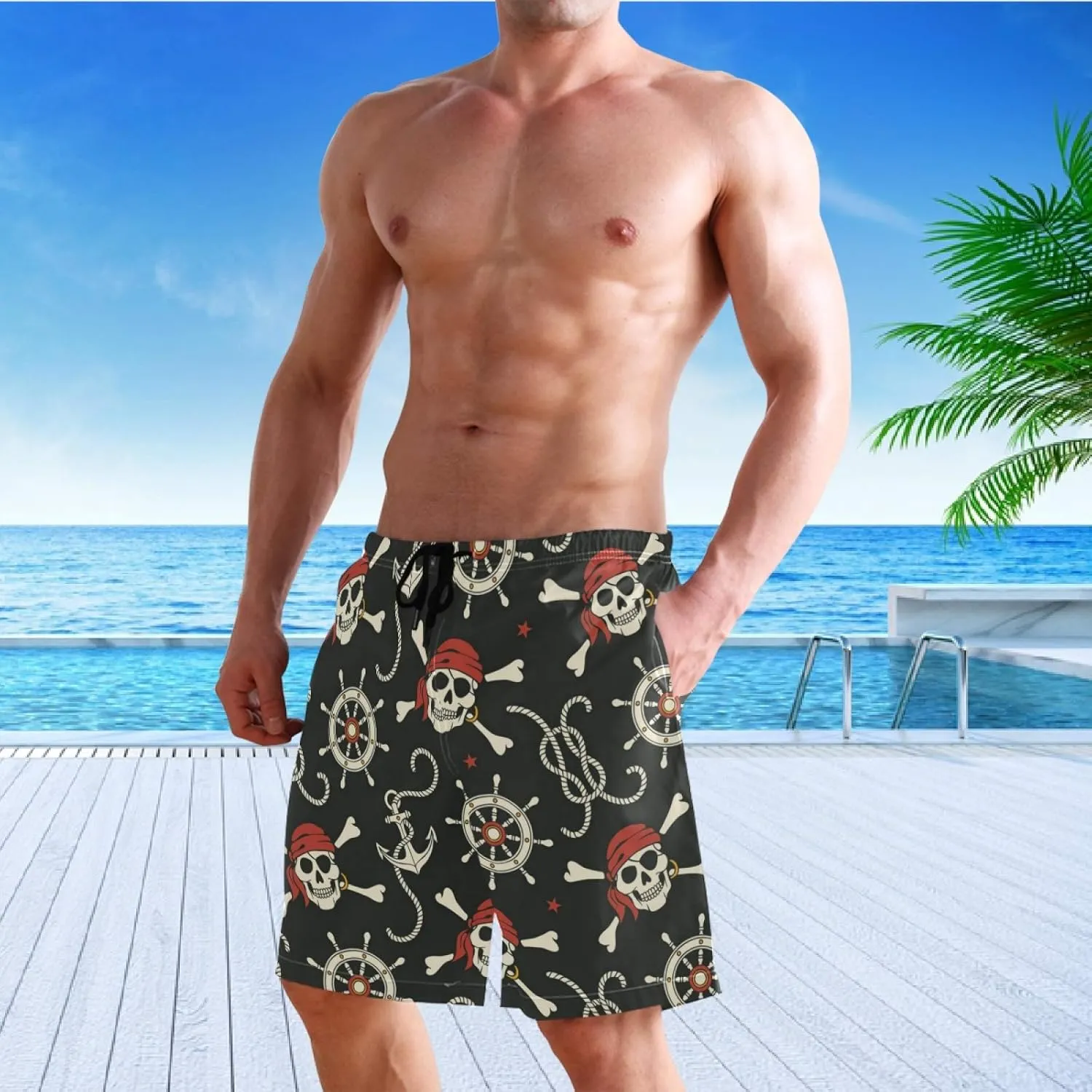 visesunny Fashion Funny Style Men's Beach Shorts Swim Trunks Quick Dry Casual Polyester Swim Shorts with Pockets S-XXL