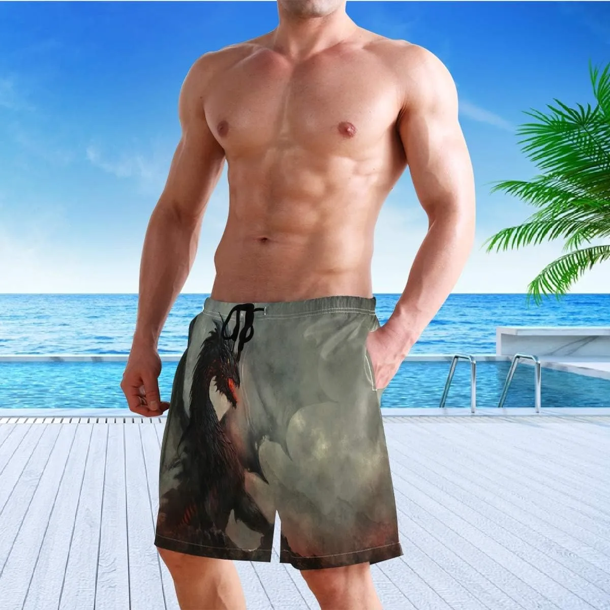visesunny Fashion Funny Style Men's Beach Shorts Swim Trunks Quick Dry Casual Polyester Swim Shorts with Pockets S-XXL