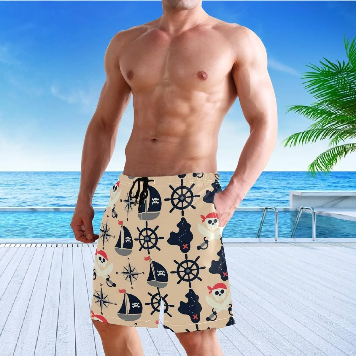 visesunny Fashion Funny Style Men's Beach Shorts Swim Trunks Quick Dry Casual Polyester Swim Shorts with Pockets S-XXL