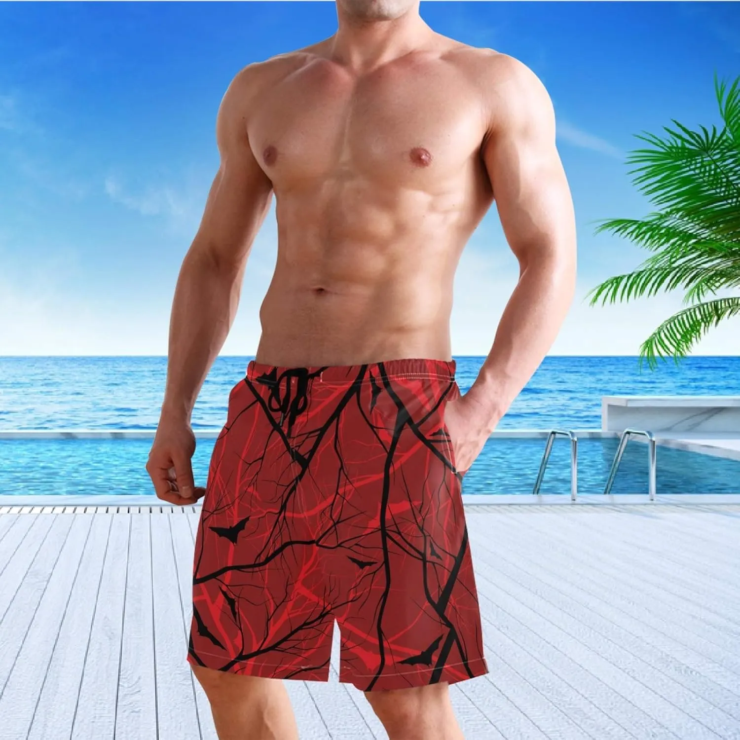 visesunny Fashion Men's Novelty Swim Trunks Quick Dry Swimwear Summer Beach Sports Board Shorts Floral Bathing Suit