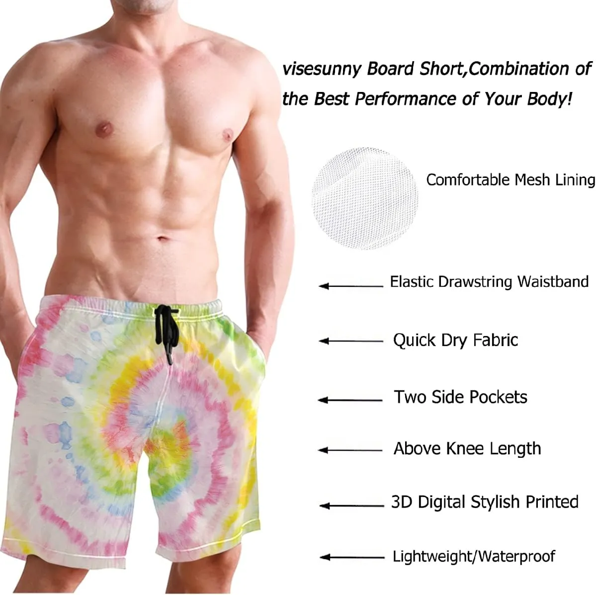 visesunny Fashion Men's Novelty Swim Trunks Quick Dry Swimwear Summer Beach Sports Board Shorts Floral Bathing Suit