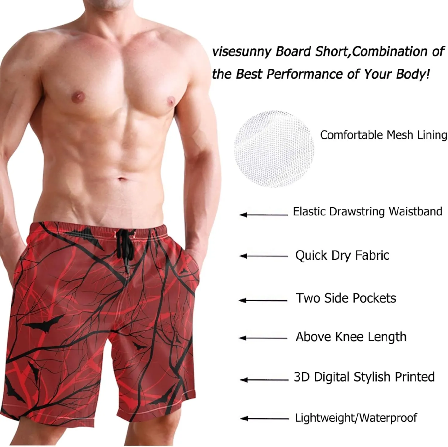 visesunny Fashion Men's Novelty Swim Trunks Quick Dry Swimwear Summer Beach Sports Board Shorts Floral Bathing Suit