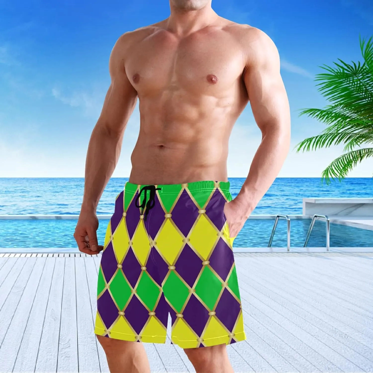 visesunny Fashion Men's Novelty Swim Trunks Quick Dry Swimwear Summer Beach Sports Board Shorts Floral Bathing Suit