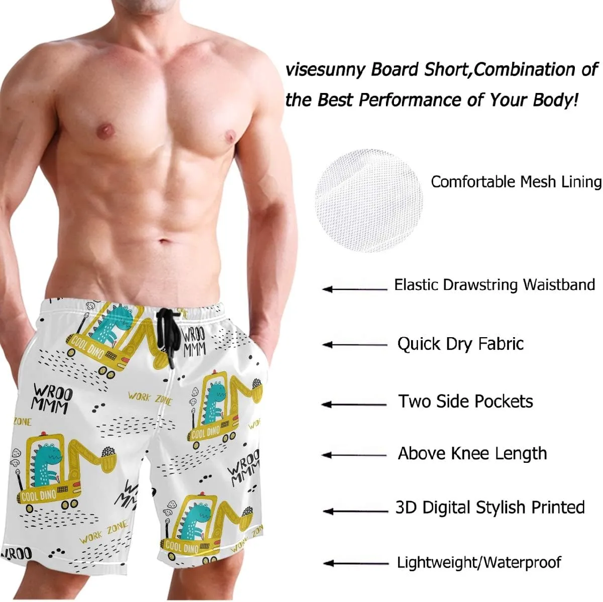 visesunny Fashion Men's Novelty Swim Trunks Quick Dry Swimwear Summer Beach Sports Board Shorts Floral Bathing Suit
