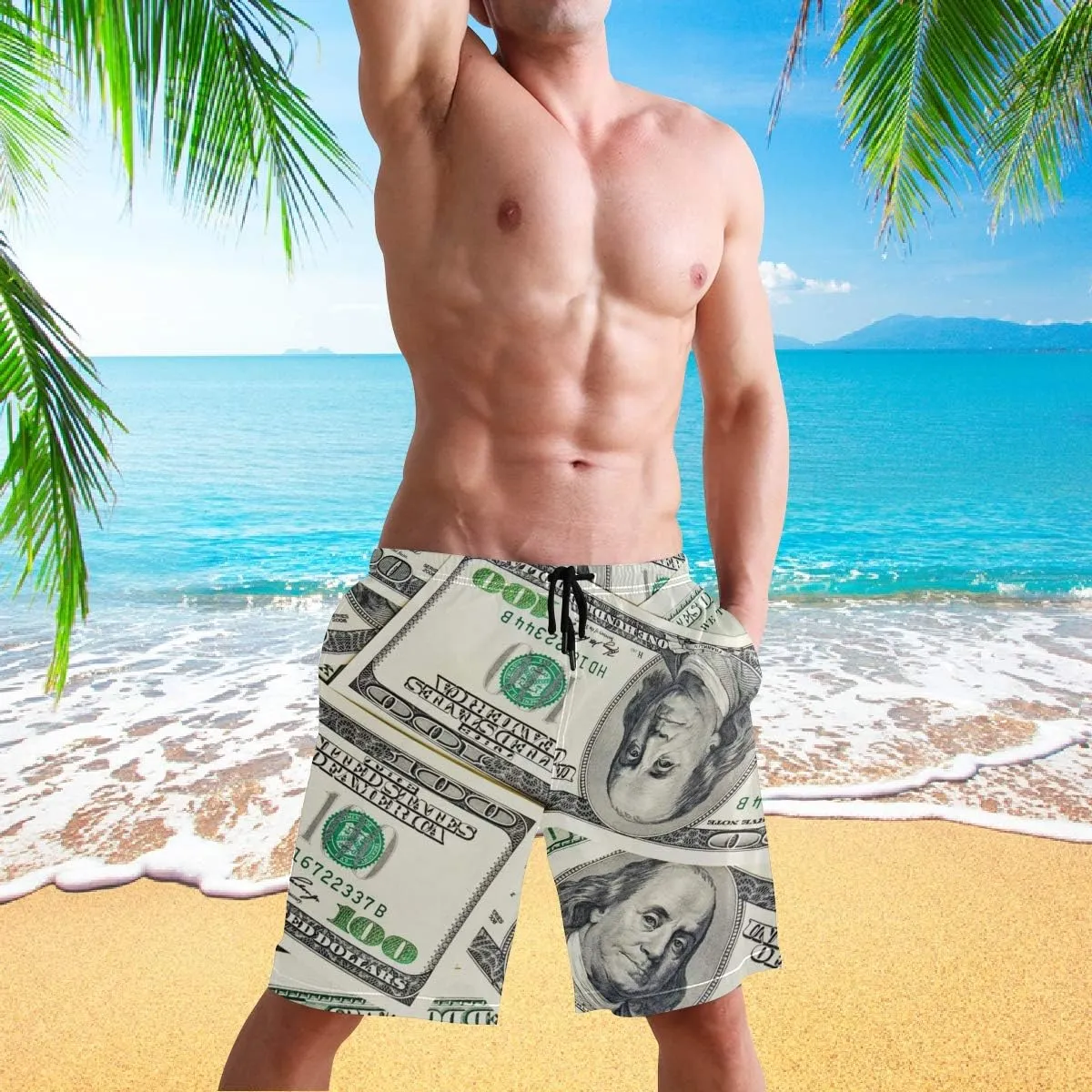 visesunny Hawaiian Men's Summer Beach Shorts Swim Trunks Sports Running Bathing Suits with Mesh Lining