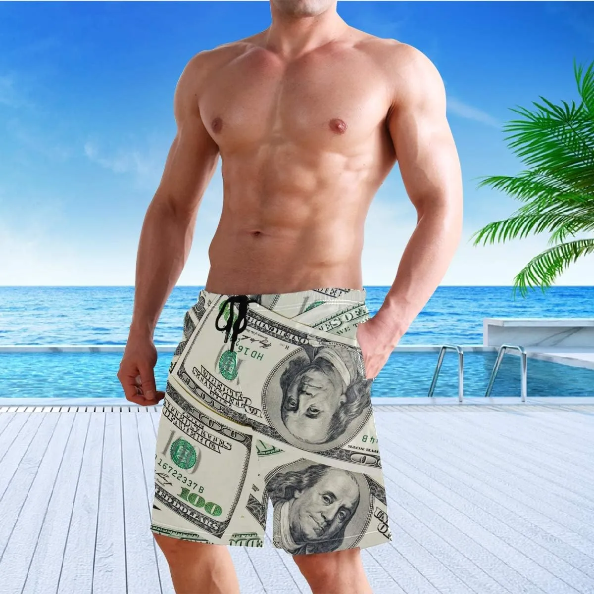 visesunny Hawaiian Men's Summer Beach Shorts Swim Trunks Sports Running Bathing Suits with Mesh Lining