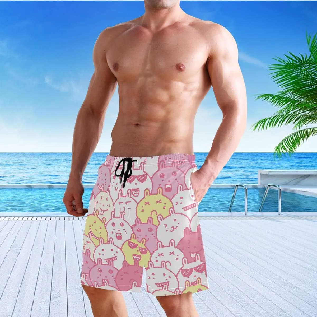 visesunny Men's Novelty Beach Shorts Quick Dry Swimwear Sports Running Swim Board Shorts