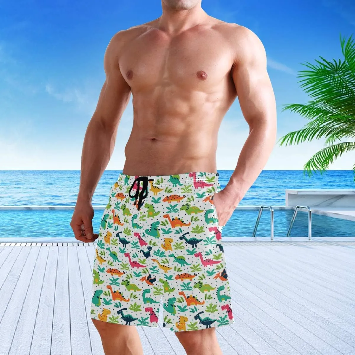 visesunny New Summer Men's Swim Trunks Quick Dry Bathing Suits Holiday Beach Short Casual Board Shorts