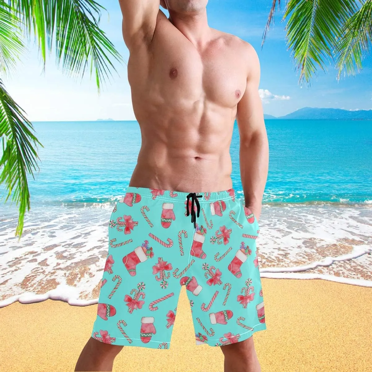 visesunny New Summer Men's Swim Trunks Quick Dry Bathing Suits Holiday Beach Short Casual Board Shorts