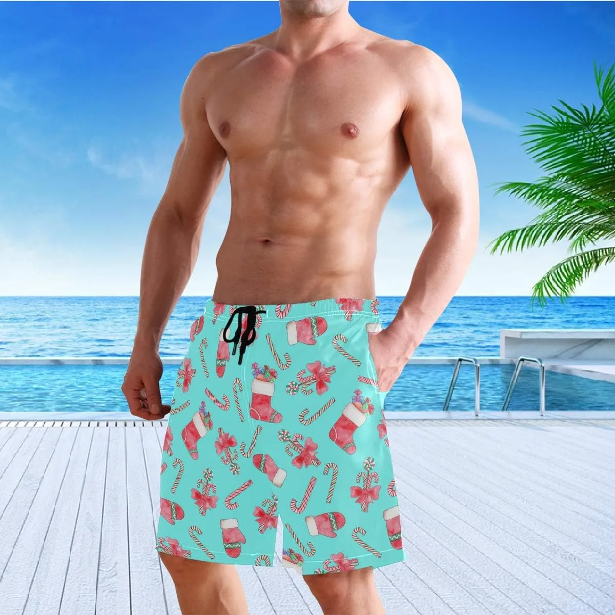 visesunny New Summer Men's Swim Trunks Quick Dry Bathing Suits Holiday Beach Short Casual Board Shorts