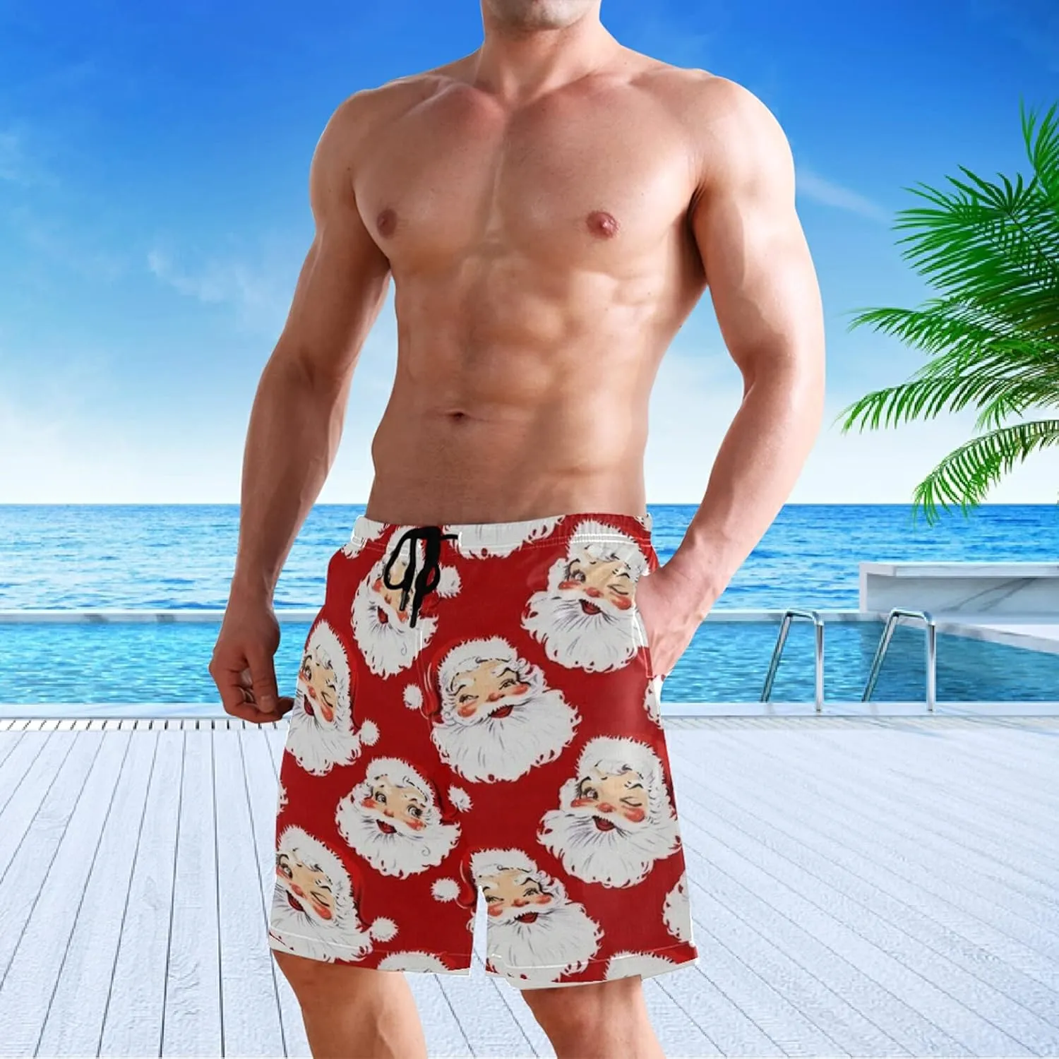visesunny Stylish Mens Swim Trunks Quick Dry Beachwear Sports Running Swim Board Shorts Bathing Suits Mesh Lining