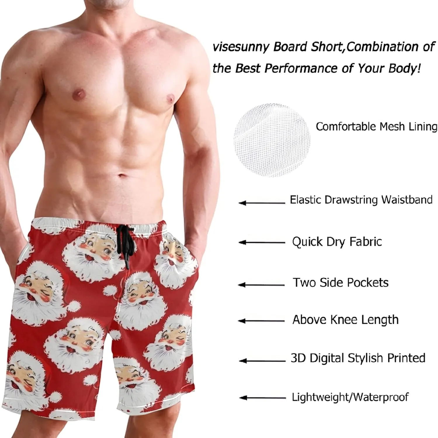 visesunny Stylish Mens Swim Trunks Quick Dry Beachwear Sports Running Swim Board Shorts Bathing Suits Mesh Lining