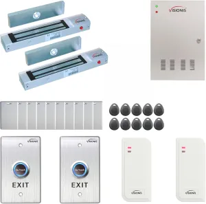 Visionis FPC-6477 Two Doors Access Control for Outswing Door Electric 300lbs Maglock Time Attendance   Power Supply   White Indoor/Outdoor Card Reader   Software Included   20,000 Users Kit