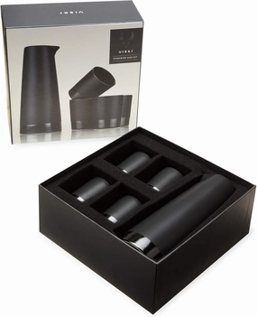 Viski Harrison Sake Gift Set, Pitcher and Tumbler set for Sake, Japanese Style Sake Stoneware, Four 3 oz cups and 15 oz Carafe, Set of 5, Matte Black