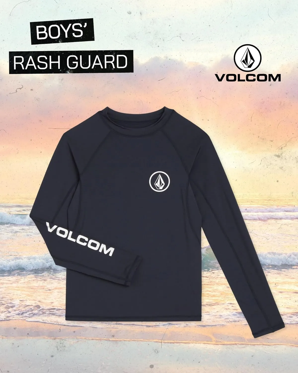 Volcom Boys Swim Shirt - UPF 50  Long Sleeve Rash Guard for Boys - Quick Dry Kids Swimwear Sun Protection Swim Shirts