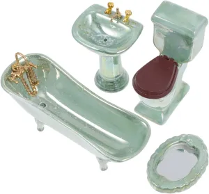 VOSAREA 1set Miniature Bathroom Accessory Scale Ceramic Dollhouse Furniture Bathtub and Basin Cute Decorative Prop for House Scene for Projects and Playtime