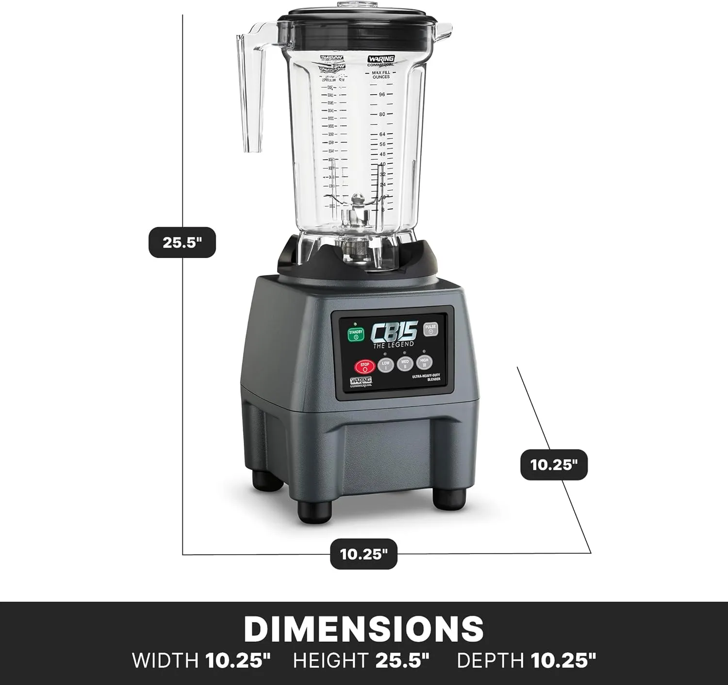 Waring Commercial CB15P Ultra Heavy Duty 3.75 HP Blender, Electric Touchpad Controls with BPA Free Copolyester 1 Gallon Container, 120V. 5-15 Phase Plug,Stainless Steel, Black