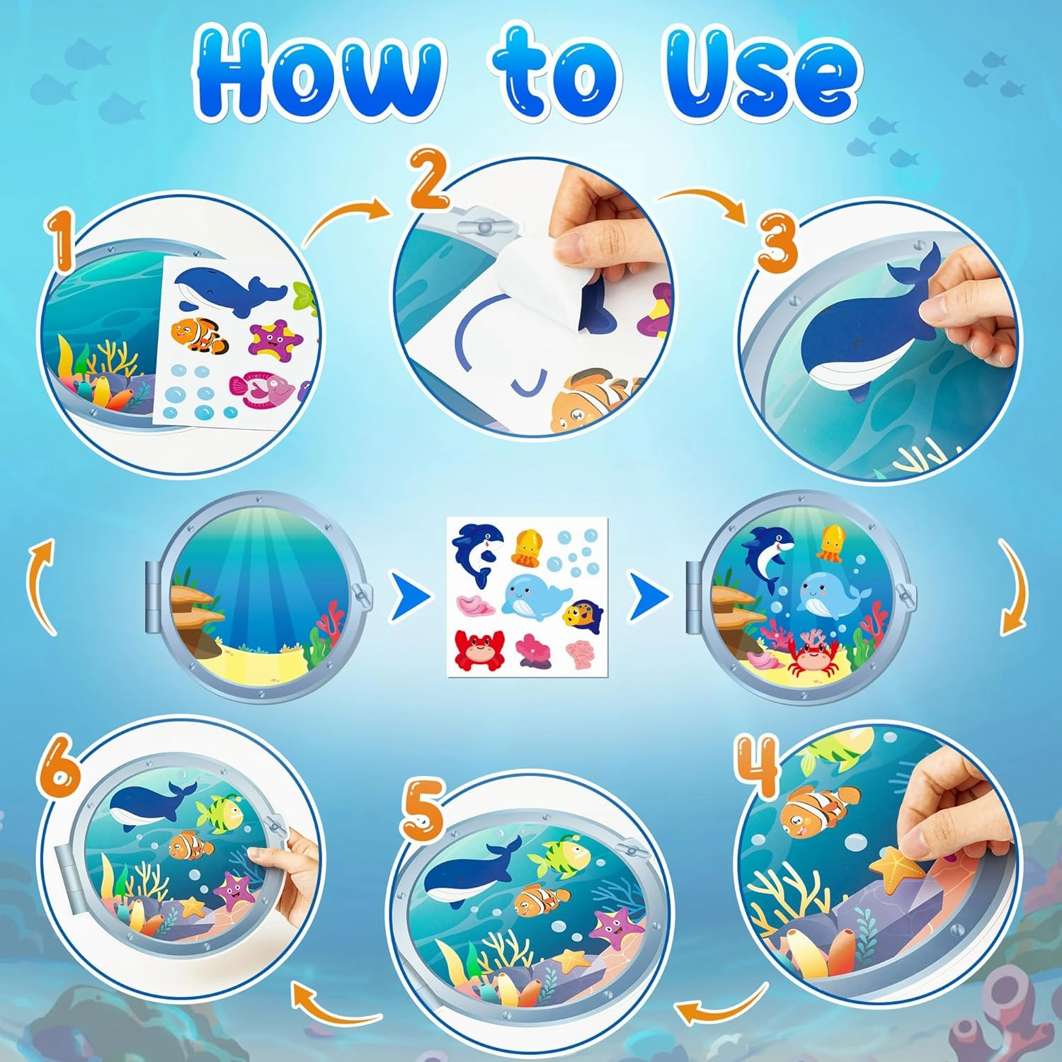 WATINC Sea Animal Scene Sticker Art Craft, Make Your Own Ocean Animals World Under the Sea Scene Stickers, DIY Shark Clown Fish Dolphins Decals, Kids Game for Classroom Activity Party Supplies (36Pcs)
