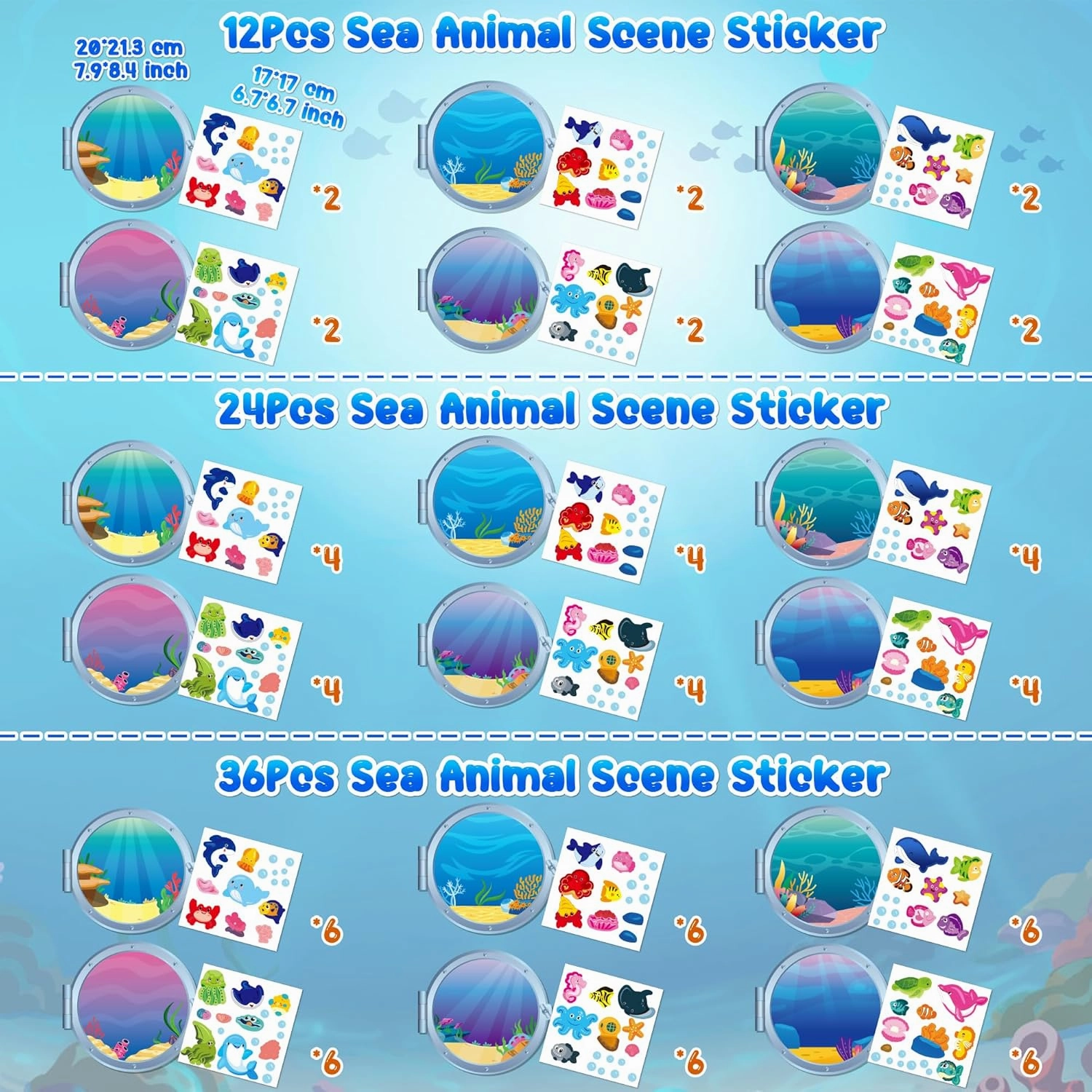 WATINC Sea Animal Scene Sticker Art Craft, Make Your Own Ocean Animals World Under the Sea Scene Stickers, DIY Shark Clown Fish Dolphins Decals, Kids Game for Classroom Activity Party Supplies (36Pcs)