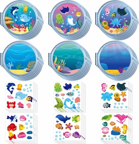 WATINC Sea Animal Scene Sticker Art Craft, Make Your Own Ocean Animals World Under the Sea Scene Stickers, DIY Shark Clown Fish Dolphins Decals, Kids Game for Classroom Activity Party Supplies (36Pcs)