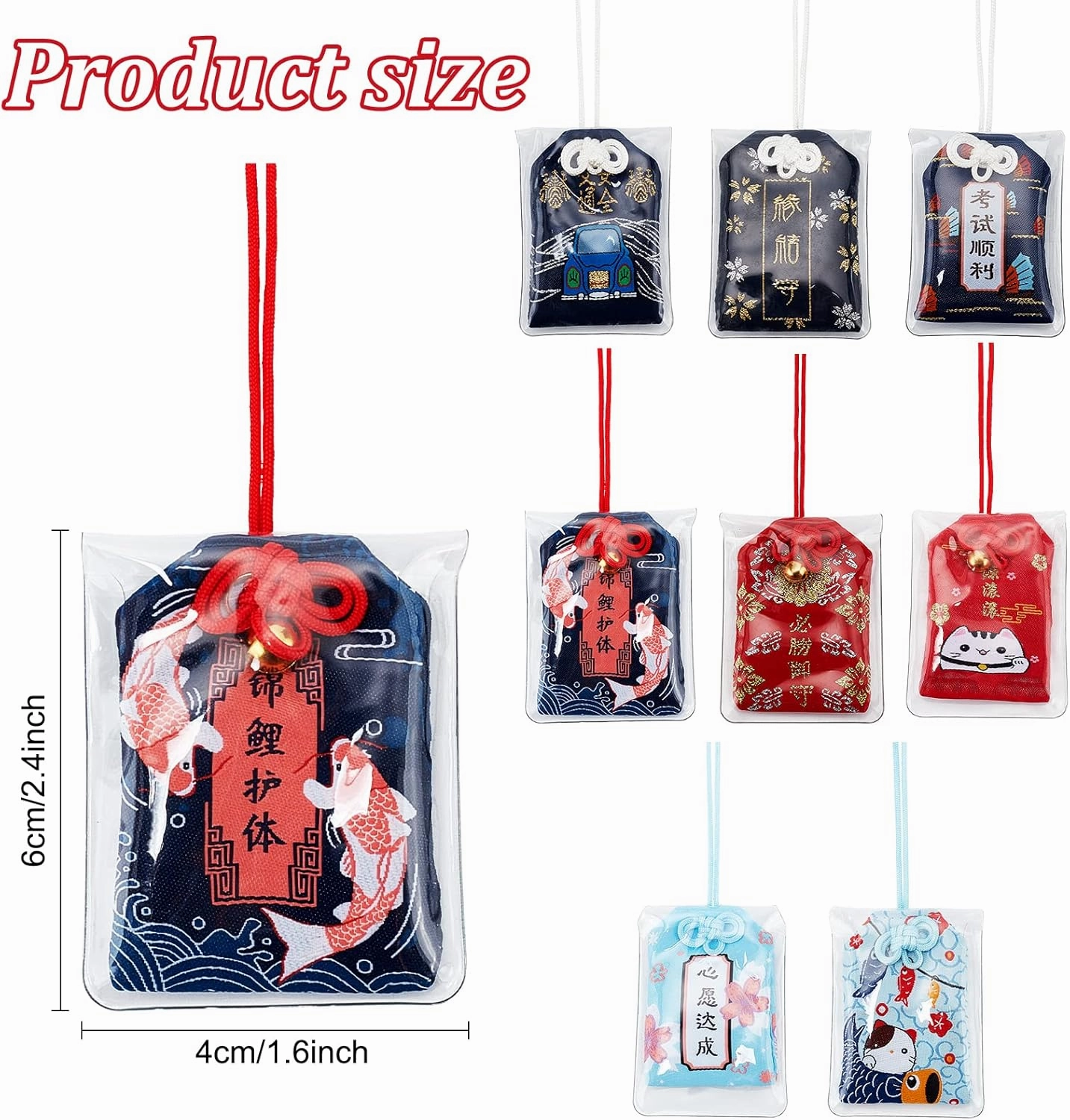 WEBEEDY 8 Pieces Japanese Omamori Amulet Good Luck Hanging Sachet Lucky Amulet Charms Blessing Bag Pendant for Career/Love/Success/Traffic Safety/Wealth/Dream/Good Luck Christmas Hanging Fortune Gifts