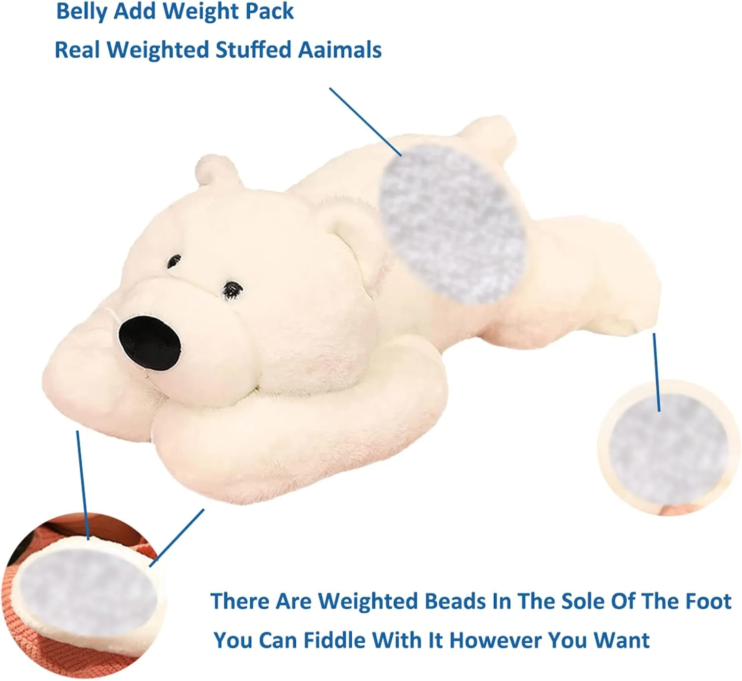 Weighted Stuffed Animals, Polar Bear Stuffed Animal Toy White Bear Weighted Plush Animals Throw Pillow Gifts for Boys Girls, 11.8 inch