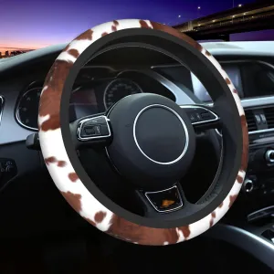 Western Cow Print Steering Wheel Cover Universal 15 Inch Brown Cowhide Animal Skin Steering Wheel Protector Covers Anti-Slip Neoprene Auto Car Accessories for Girls Women Men