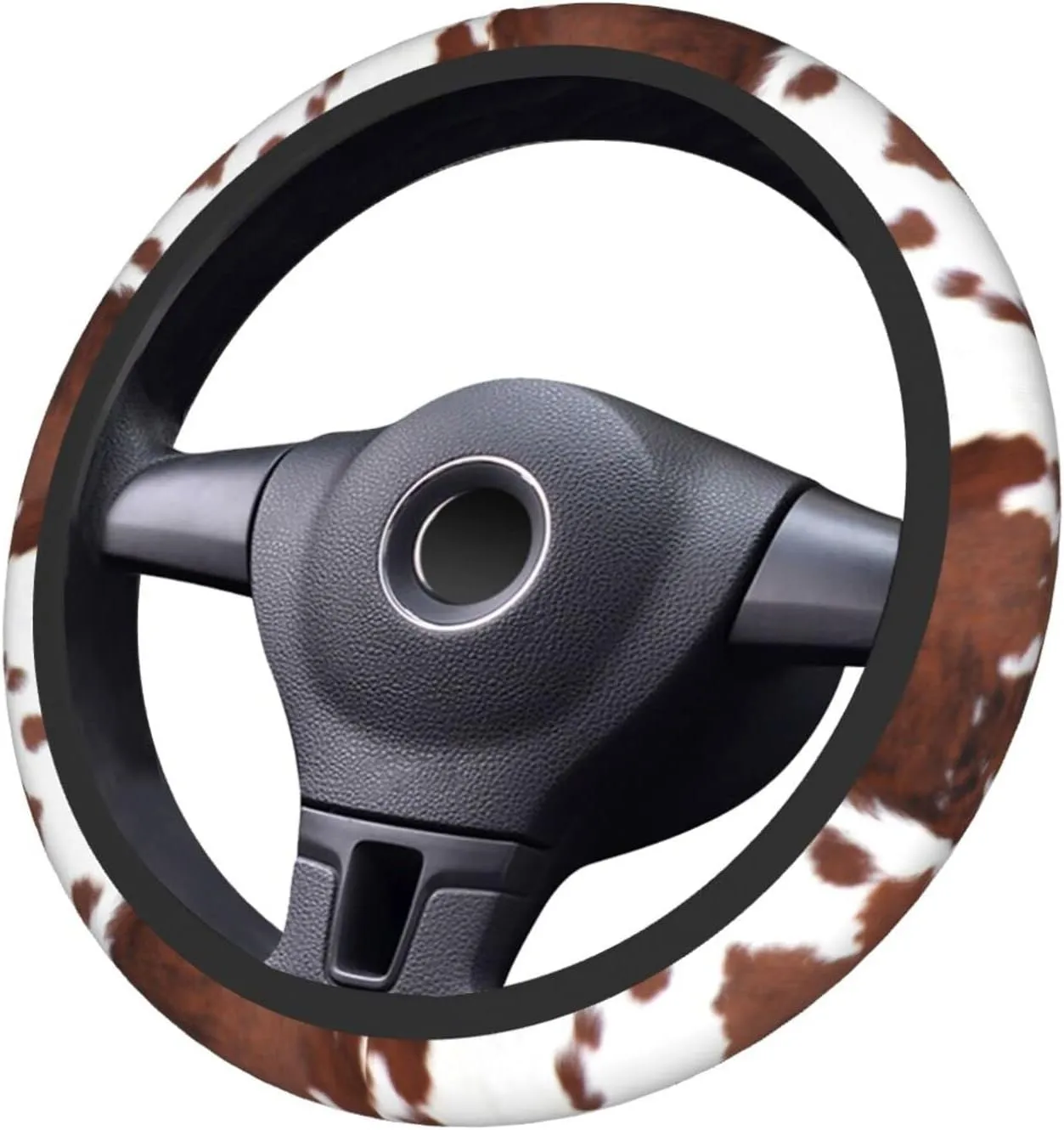 Western Cow Print Steering Wheel Cover Universal 15 Inch Brown Cowhide Animal Skin Steering Wheel Protector Covers Anti-Slip Neoprene Auto Car Accessories for Girls Women Men