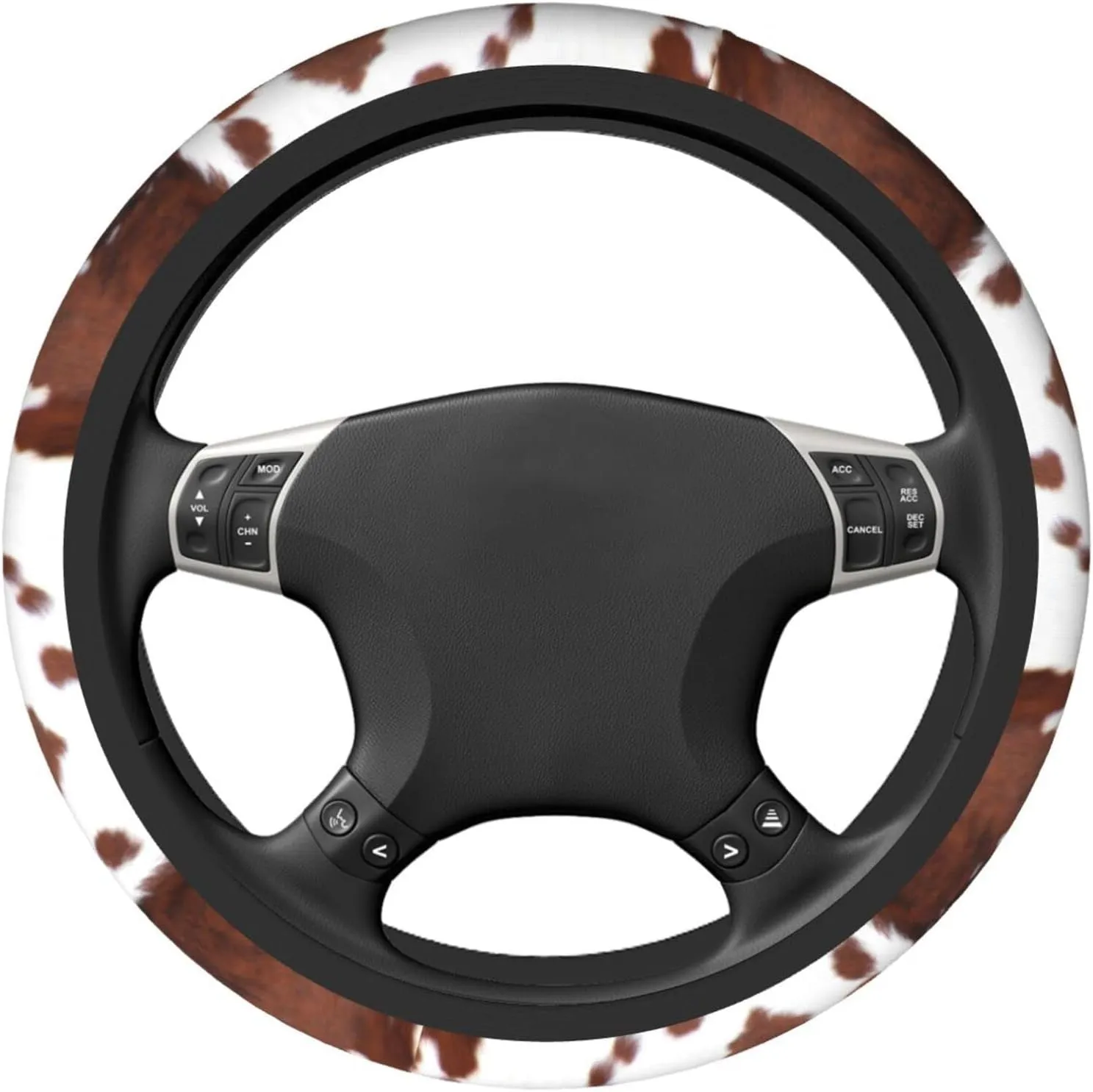 Western Cow Print Steering Wheel Cover Universal 15 Inch Brown Cowhide Animal Skin Steering Wheel Protector Covers Anti-Slip Neoprene Auto Car Accessories for Girls Women Men